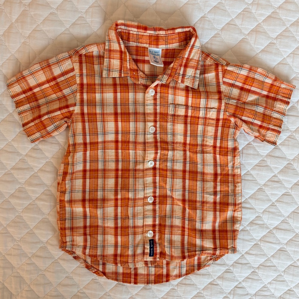 Old Navy Kids Orange Plaid Button Down Shirt